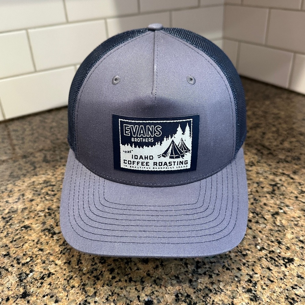Evans Brothers Coffee Idaho Richardson 112FP Trucker Cap Snapback Gray Blue